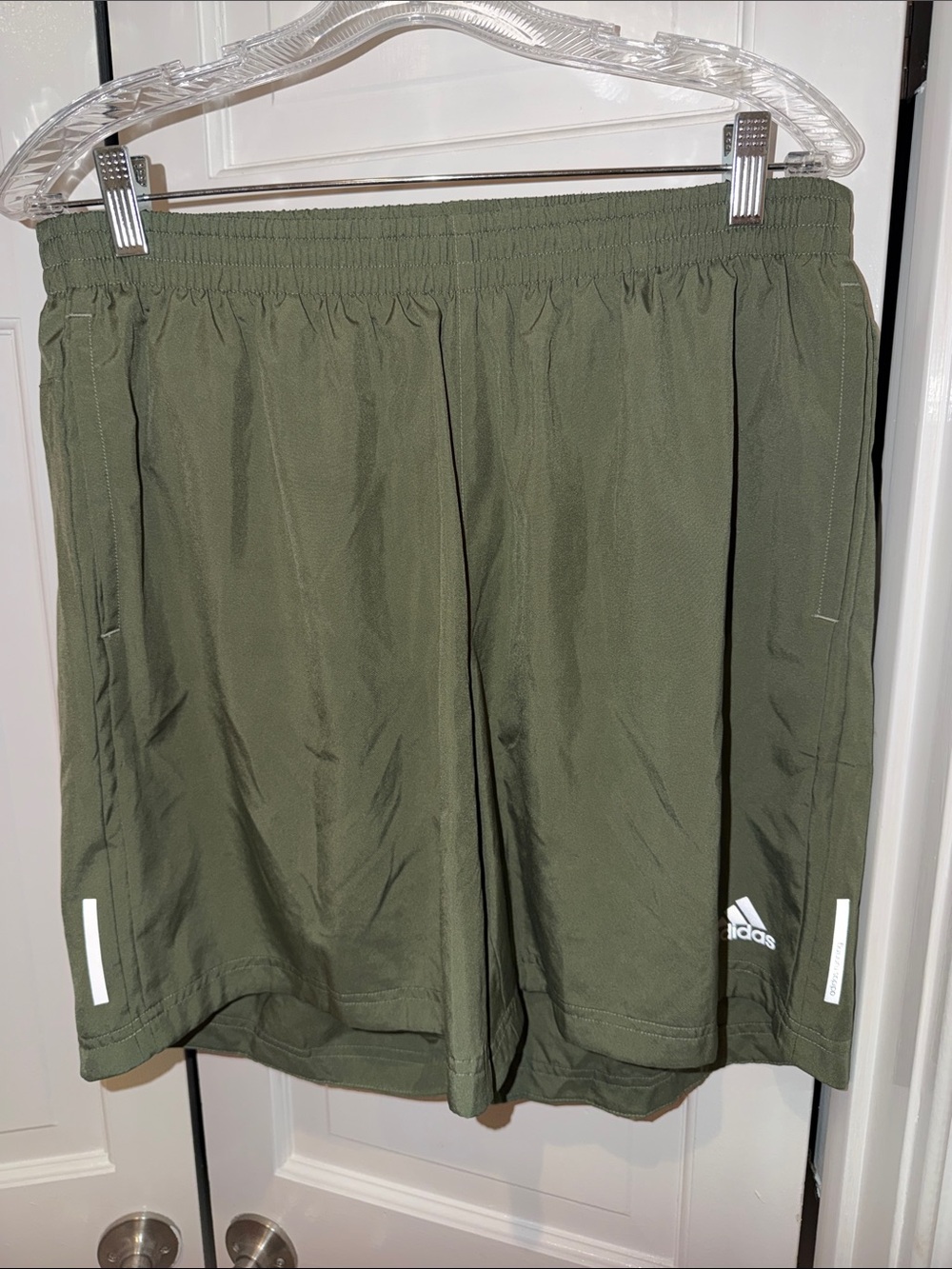 adidas Men’s Olive Athletic Shorts with Reflective Accents